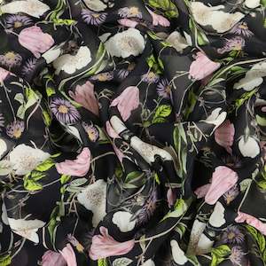 Queens Silk Chiffon Floral Print Designer End – Wildflower on Black