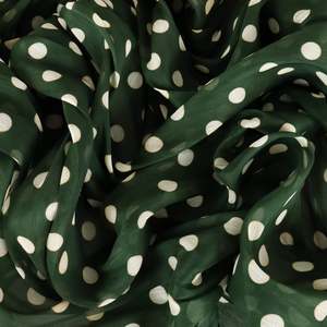 Printed: Lightweight Silk Linen Slub Print Deadstock - Forest White Polka
