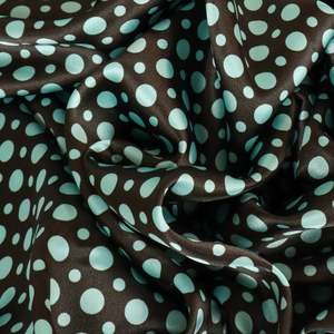 Spot Printed Satin Deadstock - Turquoise on Choc