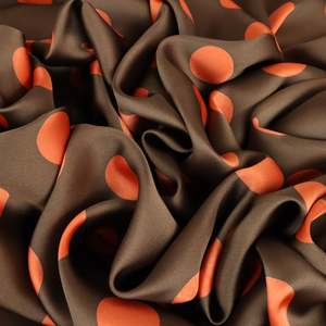 Printed: Spot Printed Satin Deadstock - Choc Orange
