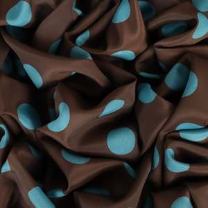 Spot Printed Satin Deadstock - Choc Aqua