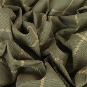 Fabric Cotton: Italian 100% Cotton Windowpane Check Heavy Twill 315gsm - Sage & Tan