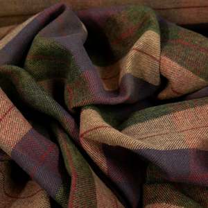 Brushed Cotton Plaid Deadstock 200gsm - Raisin, Biscuit & Khaki