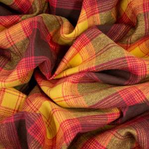 Brushed Cotton Plaid Deadstock 200gsm - Ochre, Cerise & Choc