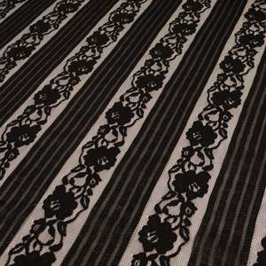 All Fabric: Stripe Floral Corded Lace Deadstock - Black