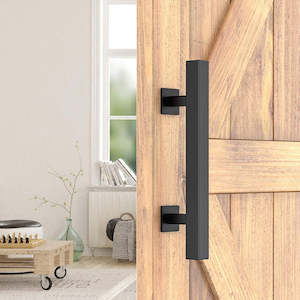 Barn Door Hardware: 12" Square Pull and Flush Door Handle Set Black Barn Door Hardware