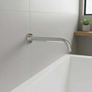 Bath Spouts: 220mm Bath Spout – Modern Wall-Mounted Bathroom Tap in Chrome Finish