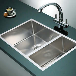 Kitchen Sinks: 1.2mm Handmade Double Stainless Steel Sink with Waste - 715x440mm