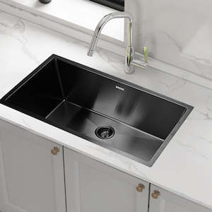 Kitchen Sinks: 810x450mm Handmade 1.5mm Stainless Steel Sink – Undermount/Topmount with Waste & Black with sand finish Look