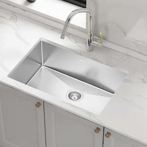 Kitchen Sinks: 700x450mm Handmade 1.5mm Stainless Steel Sink – Undermount/Topmount with Waste & Stainless Steel with brushed finish Look