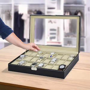 Health And Beauty: Watch Box - 24 Slot Luxury Display Case With Framed Glass Lid