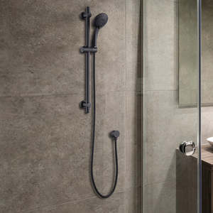 Black Hand Held Shower Rail Set with Soap Dish – Modern Bathroom Fixture