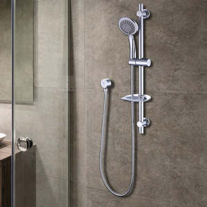 Chrome Hand Held Shower Rail Set with Soap Dish – Modern Bathroom Fixture