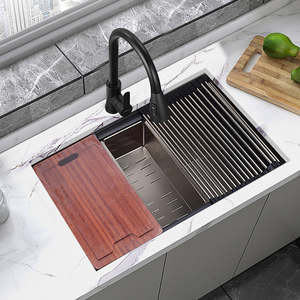 Kitchen Sinks: 32" Workstation Kitchen Sink – Single Bowl Design with Nano Finish in Stainless Steel