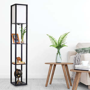 Shelf Floor Lamp – Shade Diffused Lighting with Open-Box Shelves in Black Wood - Style A