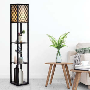 Shelf Floor Lamp – Shade Diffused Lighting with Open-Box Shelves in Black Wood - Style B