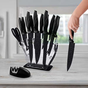 Kitchenware: Kitchen 17 Pc Knife Set w/ Block & Sharpener Chef Bread Steak Knives