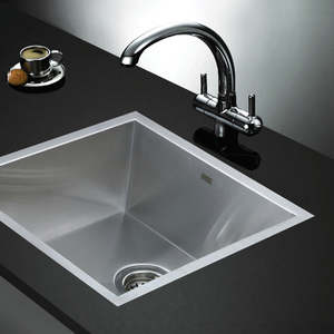 Kitchen Sinks: 440x440mm Handmade 1.0mm Stainless Steel Sink – Undermount/Topmount with Waste & Stainless Steel Look