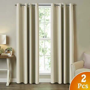 Cream 2X Blockout Curtains – Blackout Window Draperies Pair with Eyelets for B&hellip;