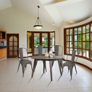 Office Furniture: 4x Kitchen Dining Chairs Stackable Vintage Metal Chair Backrest Side Chair