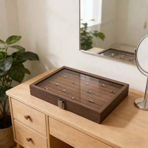 Wooden Jewellery Box with Glass Lid & Velvet Ring Tray