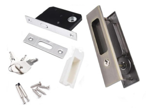 Barn Door Hardware: 160mm Recessed Sliding Door Lock Handle Set with Key Lock for Pocket & Timber Doors