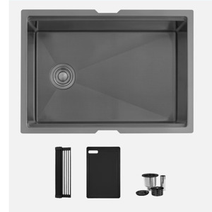 Kitchen Sinks: 550mm Gunmetal Single Bowl Workstation Kitchen Sink Dual Mount
