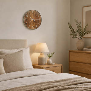 Home Furniture: 14-inch Round Wall Clock Silent Non-Ticking Quartz Battery Operated Wood Grain