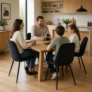 Office Furniture: Dining Chair Set of 4 Faux Suede Upholstered Metal Legs Padded Kitchen Dining Chairs Suede Black
