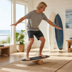 Sports Fitness: Surf Style Balance Board with Cork Roller Wooden Wobble Board 150kg