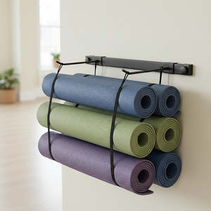 Sports Fitness: Wall-Mounted Yoga Mat Storage Rack for Up to 10 Mats