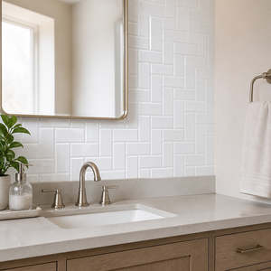 Home Furniture: 3D Peel-and-Stick Wall Tiles – White Herringbone Design, 10 Sheets