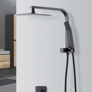 WELS 8" Rain Shower Head Set – Black Square Dual Heads Faucet with Hand Held i&hellip;
