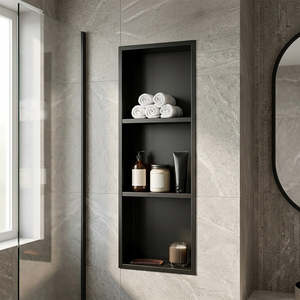 Bathroom Fixtures And Fittings: 90cm Black Recessed Shower Niche 3-Tier Stainless Steel Bathroom Wall Storage Shelf
