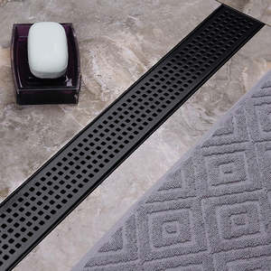 Floor Wastes And Grates: 90cm Bathroom Shower Black Grate Drain with Centre Outlet Floor Waste – Modern Drainage Solution