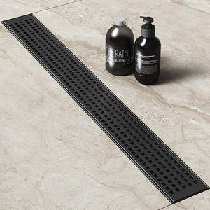 Floor Wastes And Grates: 80cm Bathroom Shower Black Grate Drain with Centre Outlet Floor Waste – Modern Drainage Solution