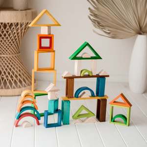Blocks And Construction: Qtoys | Wooden Rainbow Nesting Blocks