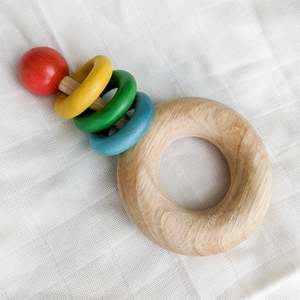 Rattles And Teethers: Qtoys | Natural Wooden Ring Rattle