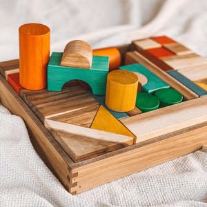 Blocks And Construction: Qtoys | Natural Wooden Blocks - Colour