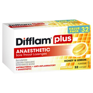 Cough And Cold: DIFFLAM Lozenges Plus Anaesthetic Honey Lemon - 32 LOZENGES VALUE PACK