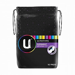 U by Kotex Ultrathins Overnight Pads - With Wings 10's