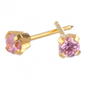 Pink Cubic Zirconia Gold Earrings