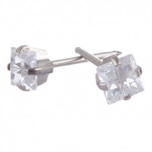 Square Cut 4x4mm Cubic Zironia Silver Earrings