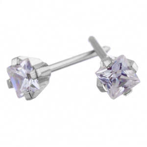 Cubic Zirconia: Square Cut 3x3mm Cubic Zironia Silver Earrings