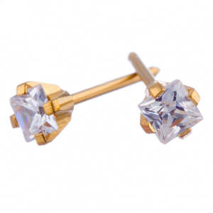 Square Cut 3x3mm Cubic Zironia Gold Earrings