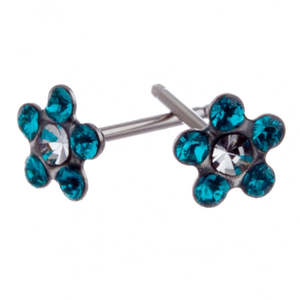 Teal Cubic Zirconia Daisy Silver Earrings
