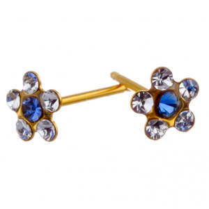 Blue Cubic Zirconia Daisy Gold Earrings