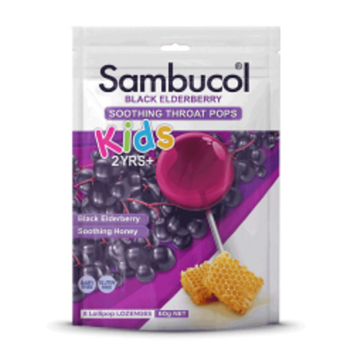 Mouth Throat Treatments: Sambucol Soothing Throat Pops - Kids 2+ years