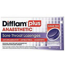 DIFFLAM Lozenges Plus Anaesthetic Blackcurrant 16 Pack