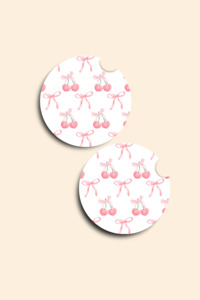 Car Coasters: Cherry Bows Car Coasters - 2 Pack